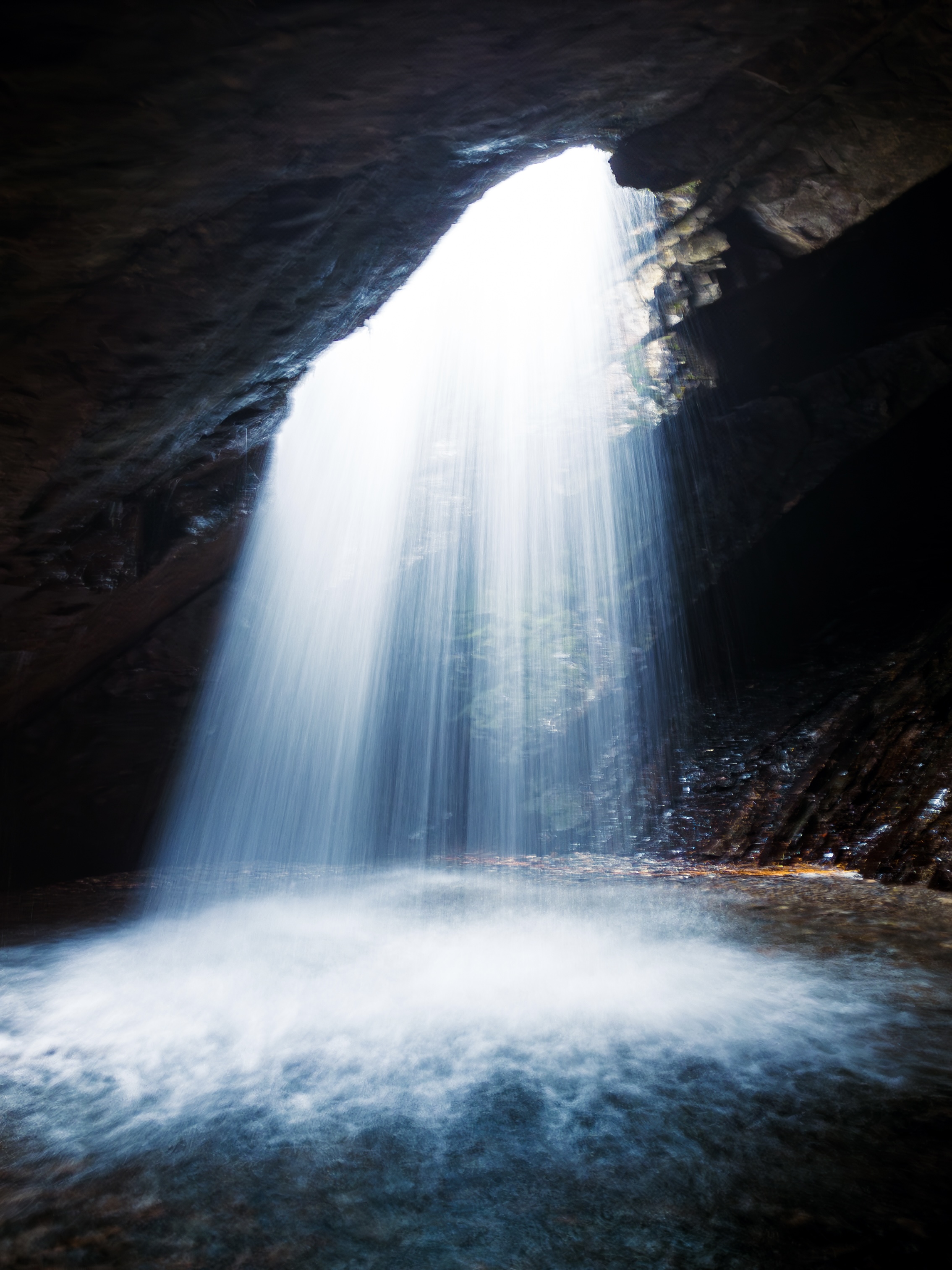 Drone shot of beautiful Donut Falls in Utah